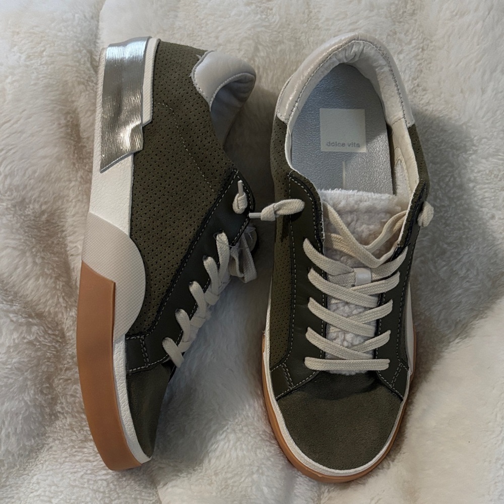 Dolce Vita Olive and Cream Sneakers